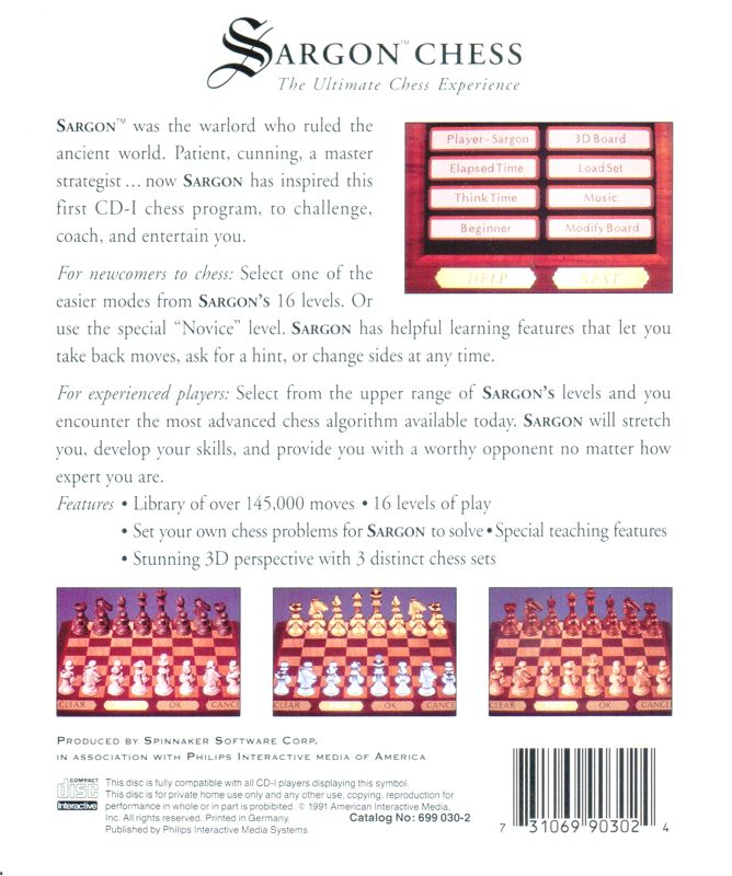 Sargon Chess box art for CD-i
